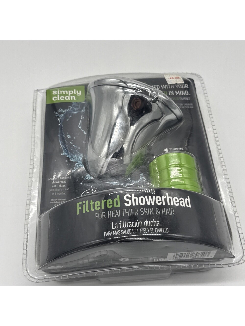 Simply Clean Filtered Handheld Showerhead Chrome 6-Spray Settings 8485000SC NIP